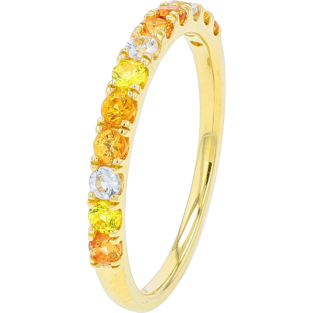 14K Yellow Gold Gemstone Band with Prong-Set Round Orange, Yellow, and White Sapphires and Accent Diamonds - 0.35 to 0.50 Carat Total Gem Weight