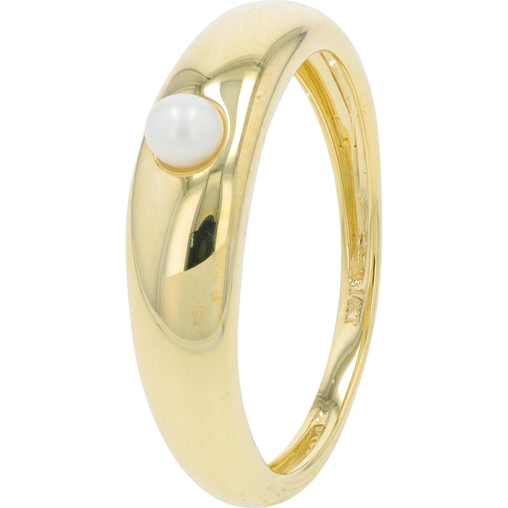 14K Yellow Gold Gemstone Bezel Ring with Lustrous Pearl