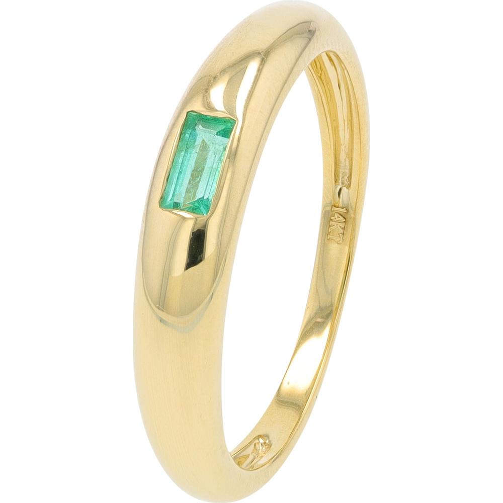 14K Yellow Gold Gemstone Bezel Set Ring with Emerald - 0.11 Carat Total Gemstone Weight