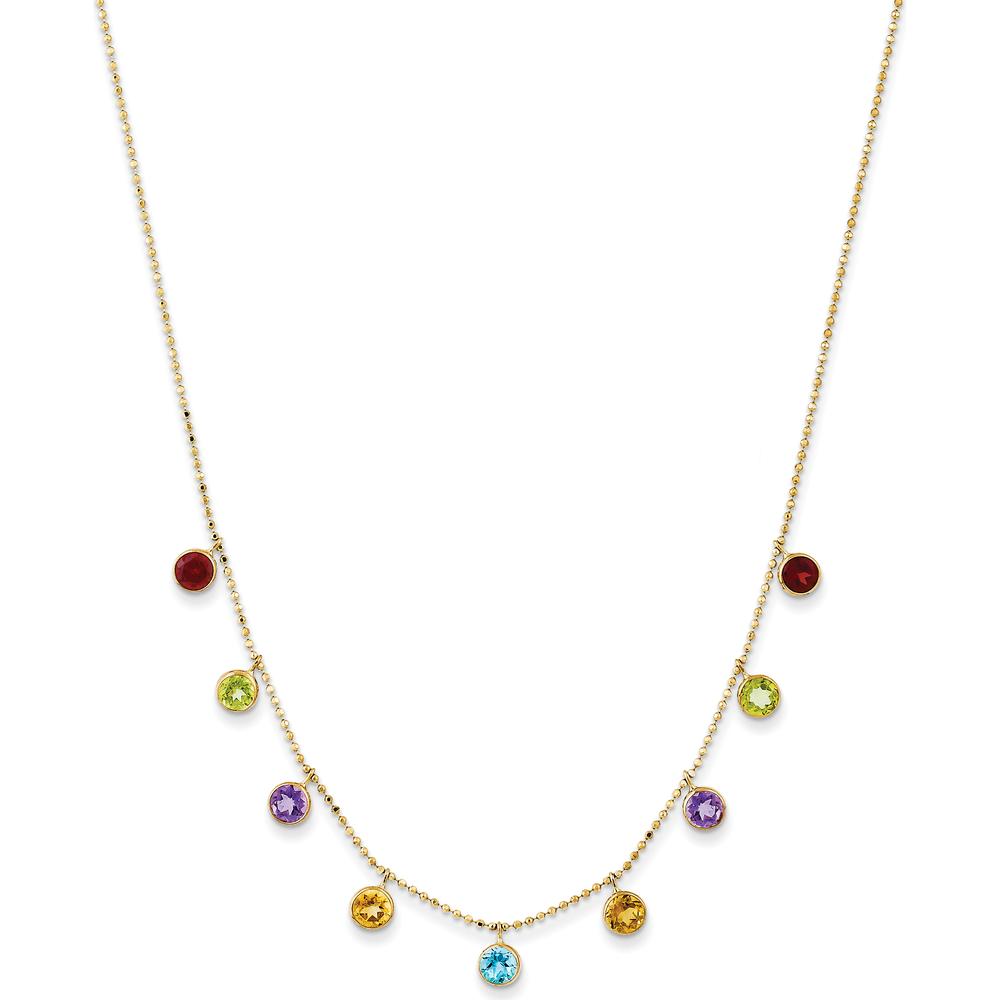 14K Yellow Gold Gemstone Necklace with Amethyst, Citrine, Garnet, Peridot, and Swiss Blue Topaz - 2.77 Carat Total Gemstone Weight by Monteluci Fine Jewelry