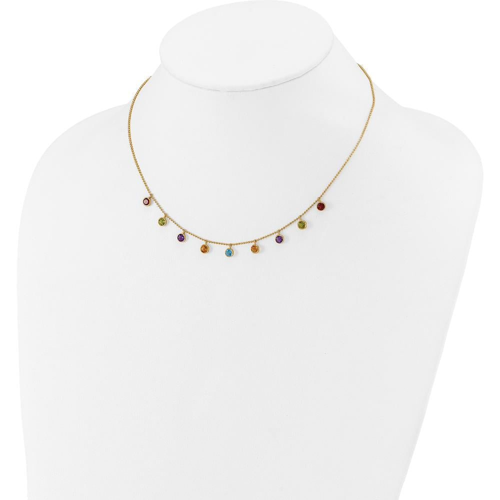 14K Yellow Gold Gemstone Necklace with Amethyst, Citrine, Garnet, Peridot, and Swiss Blue Topaz - 2.77 Carat Total Gemstone Weight by Monteluci Fine Jewelry
