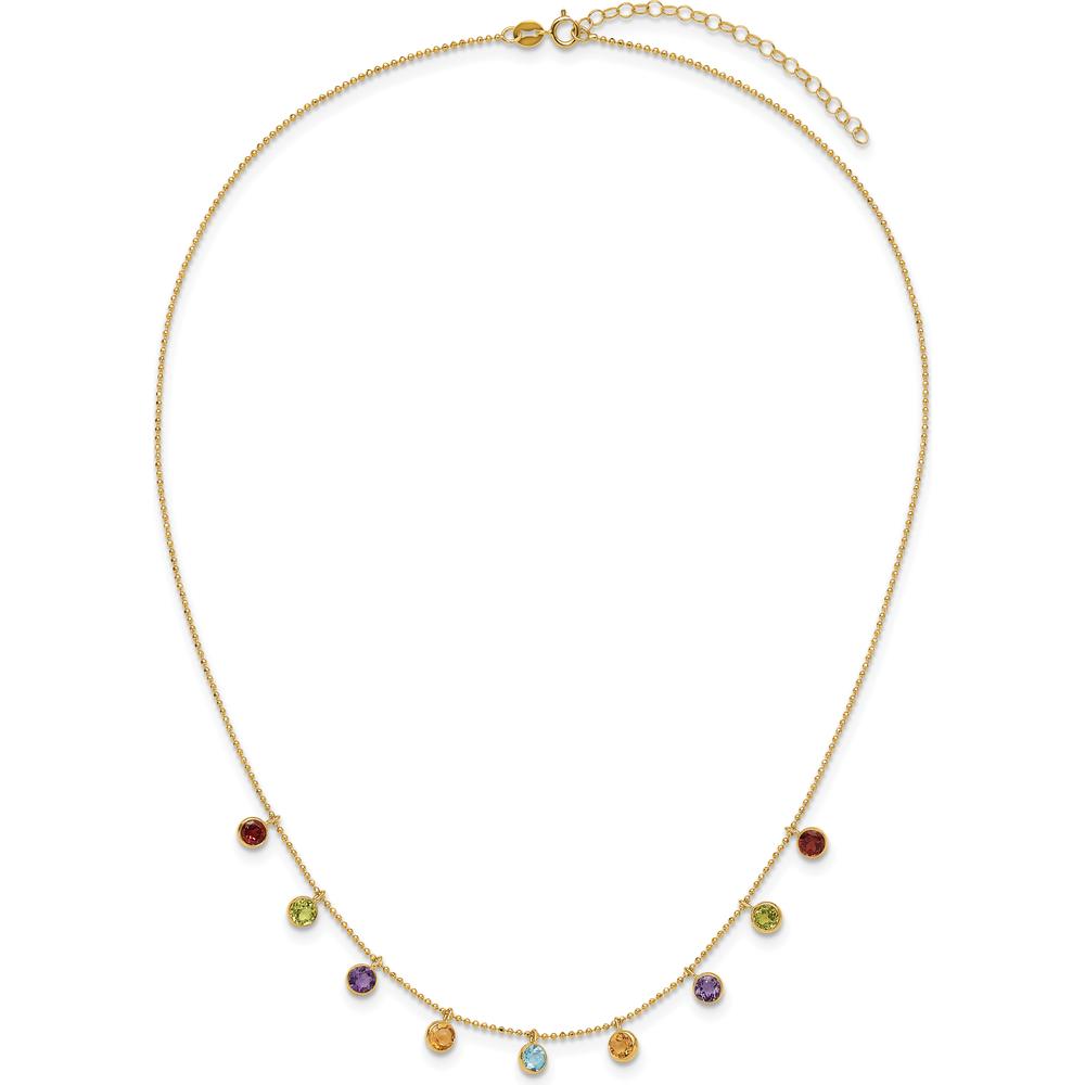 14K Yellow Gold Gemstone Necklace with Amethyst, Citrine, Garnet, Peridot, and Swiss Blue Topaz - 2.77 Carat Total Gemstone Weight by Monteluci Fine Jewelry