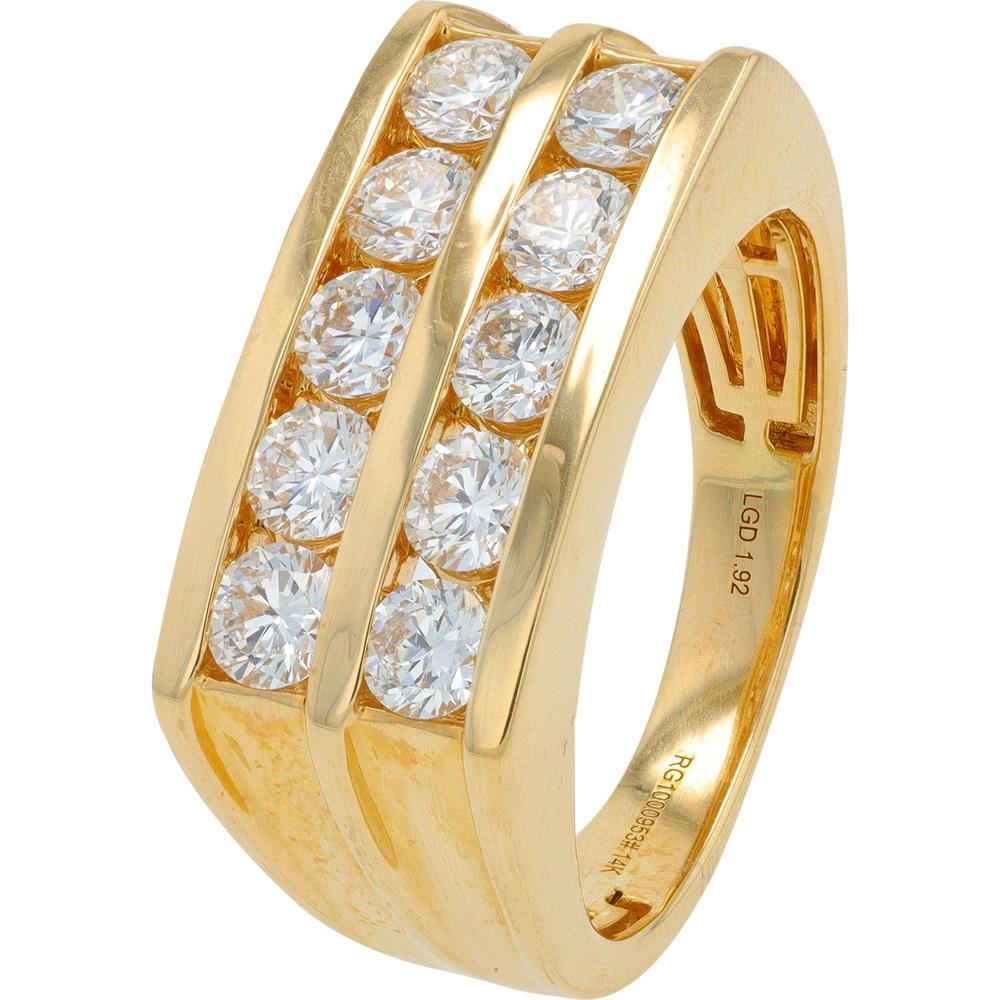 14K Yellow Gold Gents Ring with 1.92 Carat Total Lab Grown Round Diamonds in Channel Setting