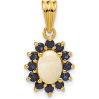 14K Yellow Gold Genuine Opal and Sapphire Halo Pendant - 1.45 Carat Total Gem Weight by Monteluci Fine Jewelry