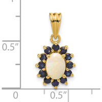 14K Yellow Gold Genuine Opal and Sapphire Halo Pendant - 1.45 Carat Total Gem Weight by Monteluci Fine Jewelry