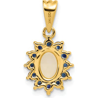 14K Yellow Gold Genuine Opal and Sapphire Halo Pendant - 1.45 Carat Total Gem Weight by Monteluci Fine Jewelry