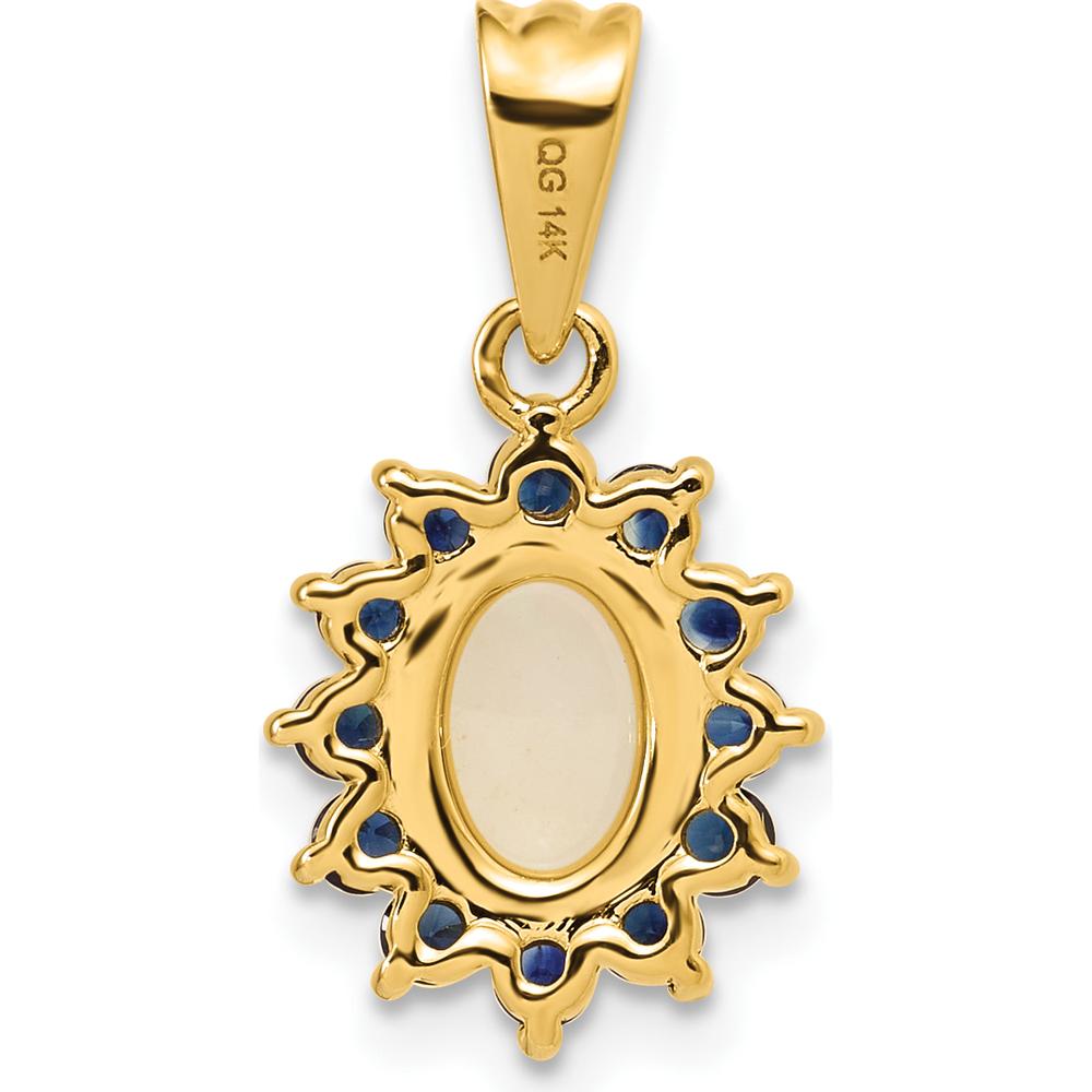 14K Yellow Gold Genuine Opal and Sapphire Halo Pendant - 1.45 Carat Total Gem Weight by Monteluci Fine Jewelry
