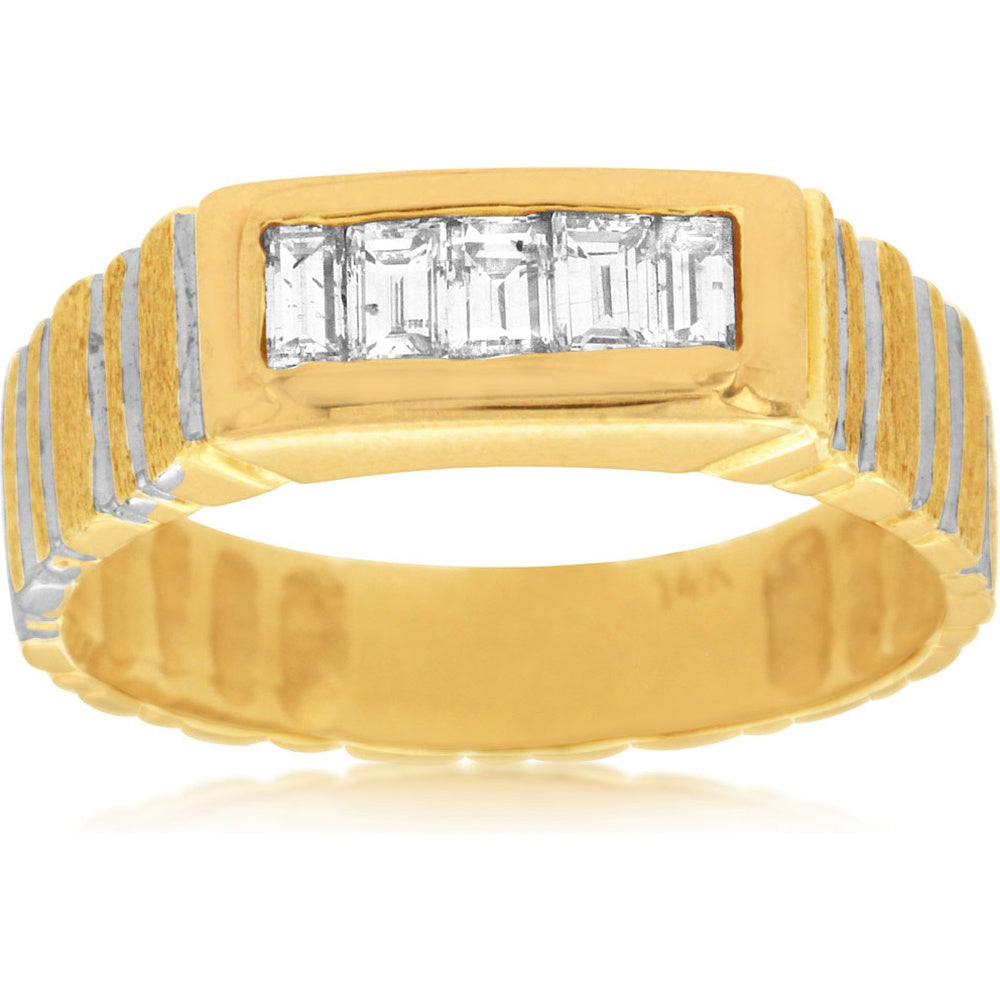 14K Yellow Gold Geometric Band Ring with Channel-Set Baguette Diamonds - 0.53 Carat Total Diamond Weight - Royal Jewelry