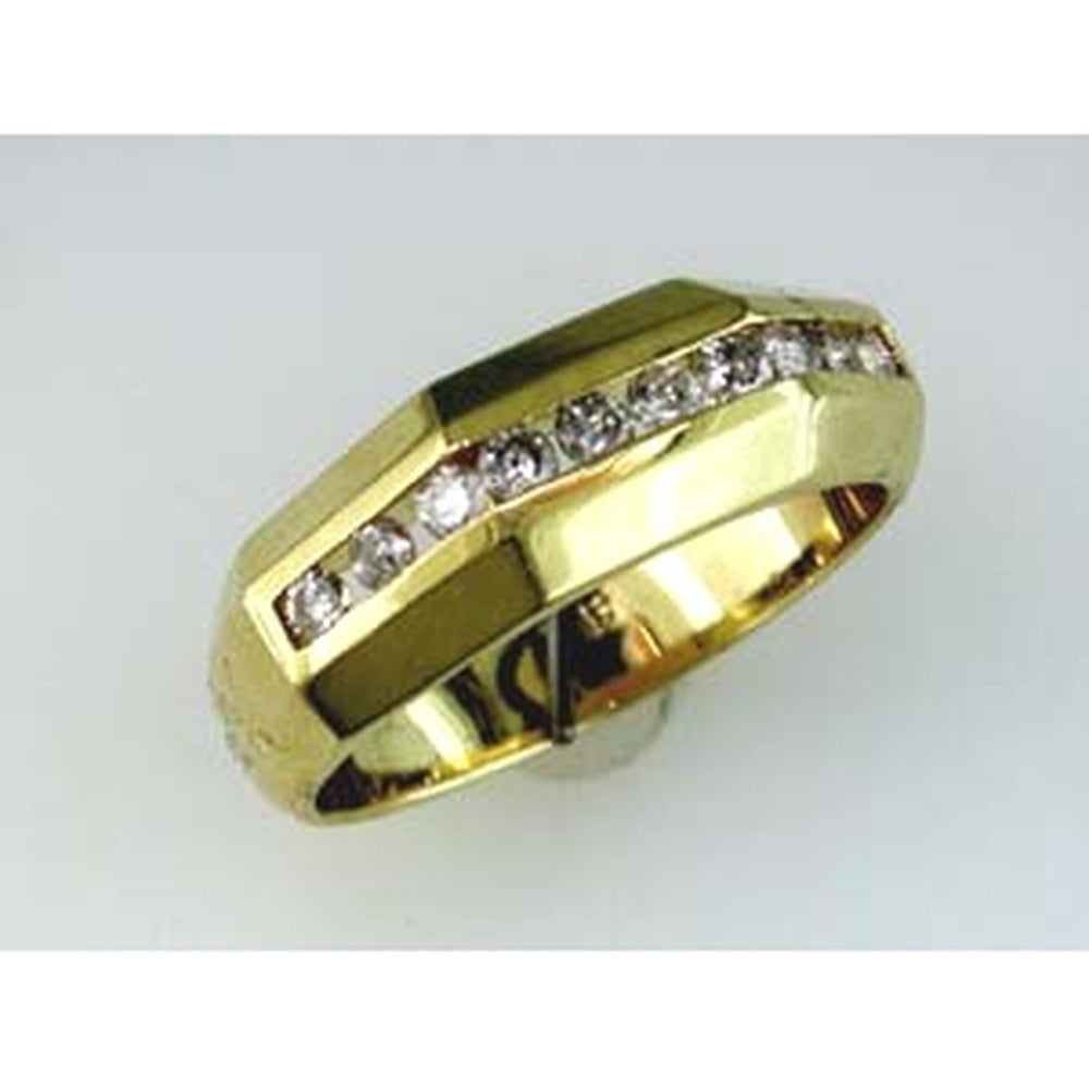 14K Yellow Gold Geometric Band Ring with Channel-Set Round Diamonds - 0.40 Carat Total Diamond Weight - Royal Jewelry
