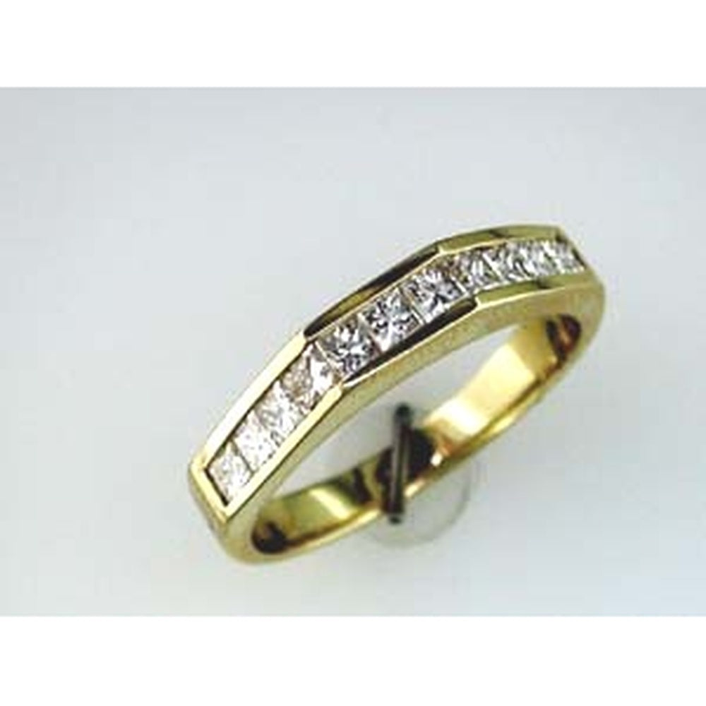 14K Yellow Gold Geometric Band with Channel-Set Princess Cut Diamonds - 0.75 Carat Total Diamond Weight - Royal Jewelry