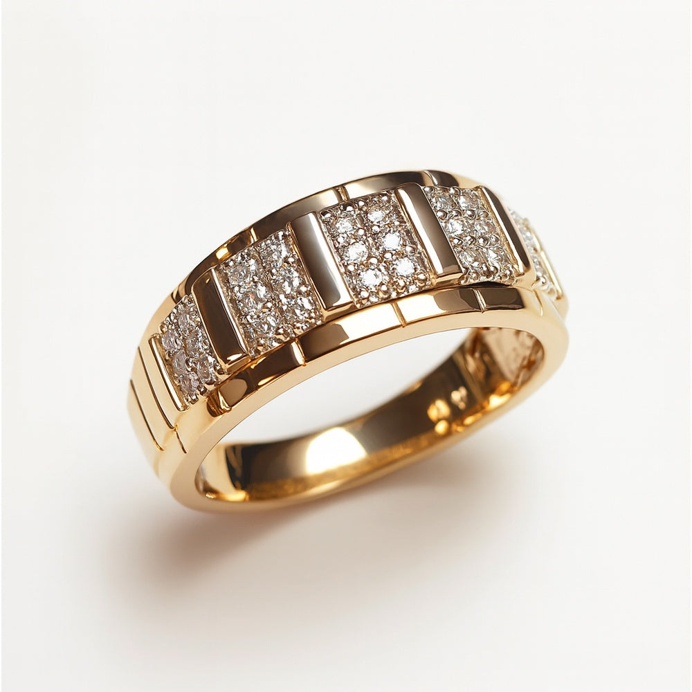 14K Yellow Gold Geometric Band with Pave-Set Round Diamonds - 0.54 Carat Total Diamond Weight by Auriventus