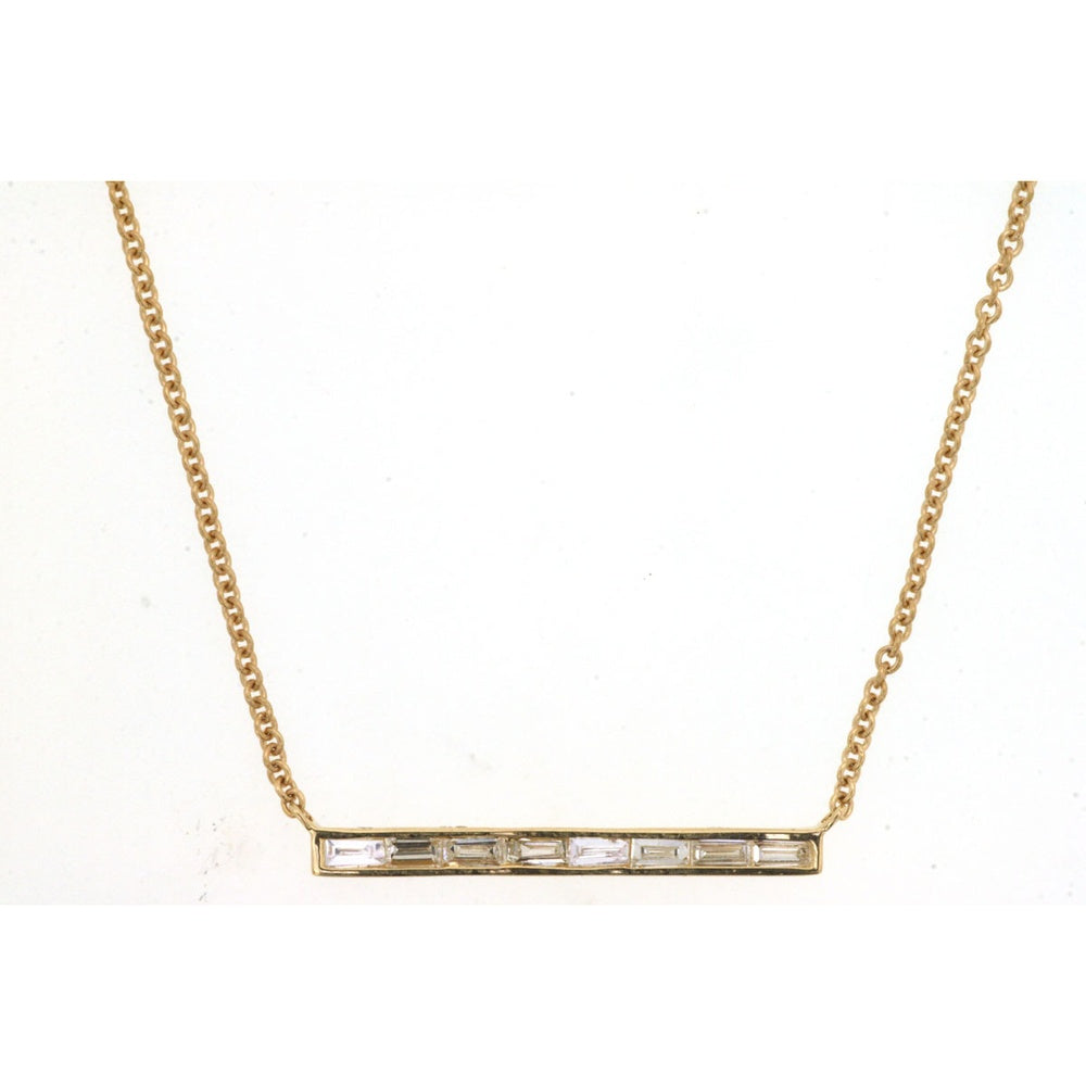 14K Yellow Gold Geometric Bar Necklace with Channel-Set Baguette Diamonds - 0.14 Carat Total Diamond Weight - Royal Jewelry