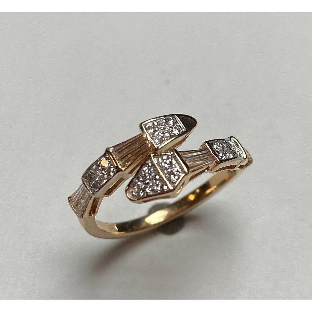 14K Yellow Gold Geometric Bypass Fashion Ring with Pavé Set Round Diamonds - 0.49 Carat Total Diamond Weight by Auriventus
