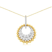 14K Yellow Gold Geometric Circle Pendant with Pavé Round Diamonds and Beaded Gold Edge - 0.38 Carat Total Diamond Weight - Royal Jewelry
