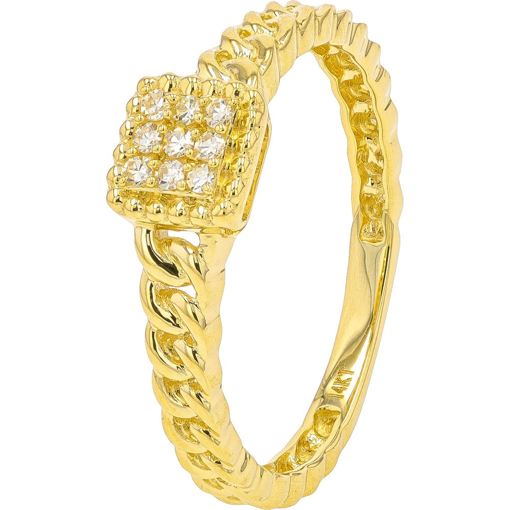 14K Yellow Gold Geometric Cluster Ring with Bead-Set Round Diamonds and Milgrain Edging - 0.07 Carat Total Diamond Weight