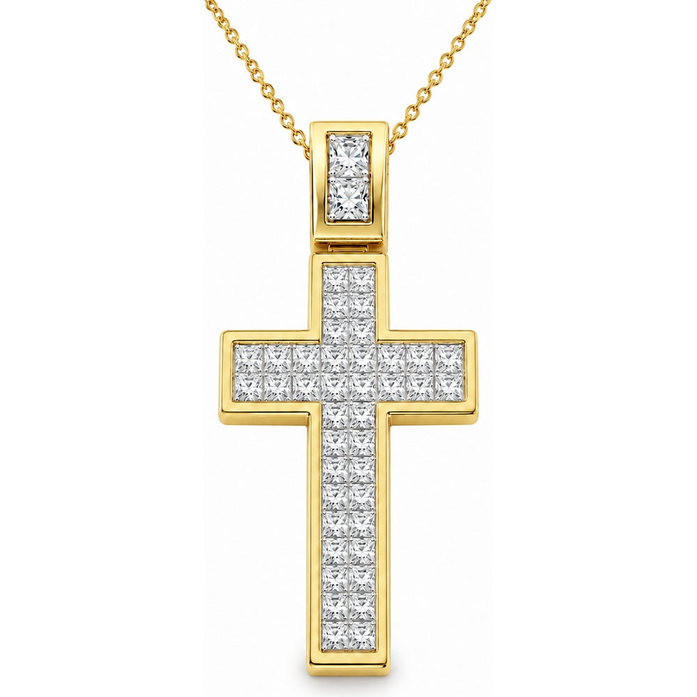 14K Yellow Gold Geometric Cross Pendant with Channel-Set Square Cut Diamonds - 1.01 Carat Total Diamond Weight by Auriventus
