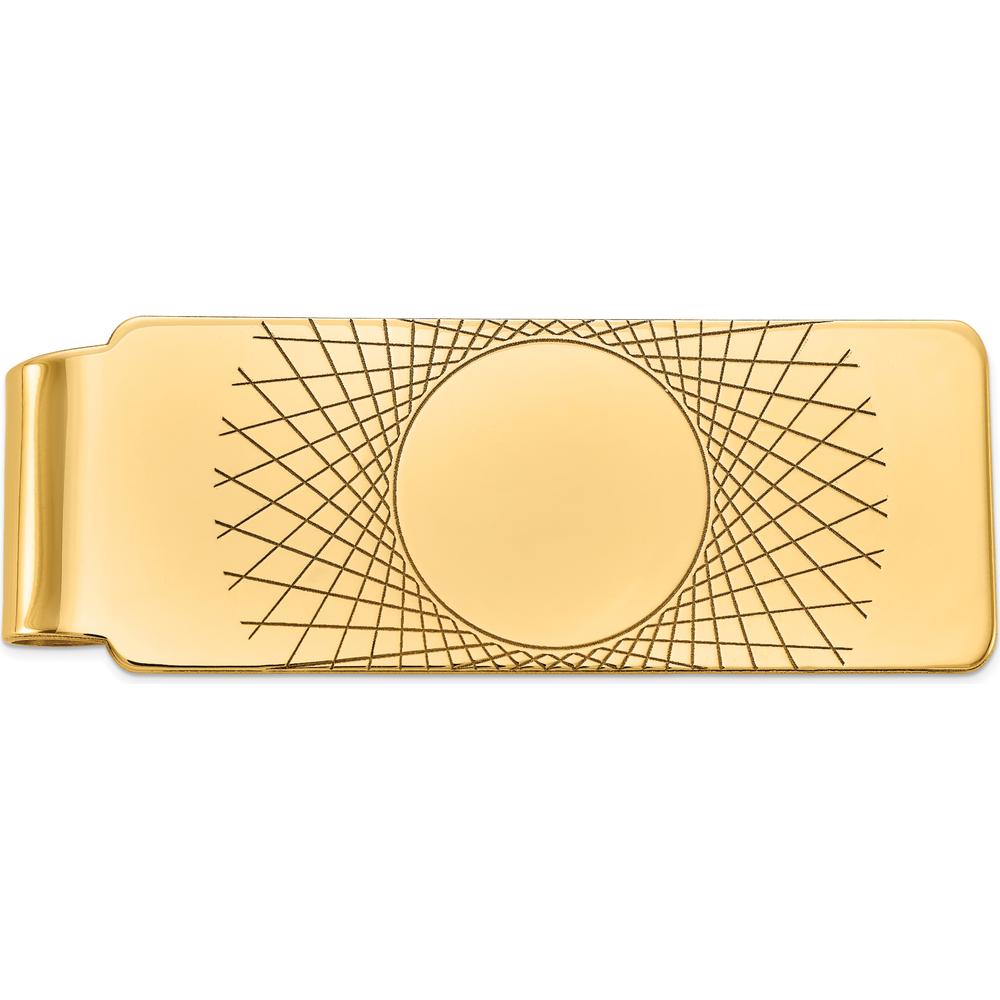 14K Yellow Gold Geometric Design Engravable Money Clip with Polished Finish by Oro Pregiato