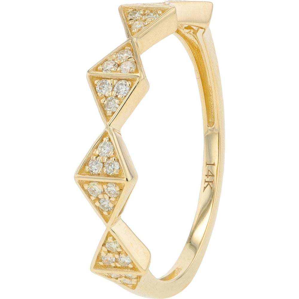 14K Yellow Gold Geometric Diamond Band with Prong-Set Round Diamonds - 0.15 Carat Total Diamond Weight
