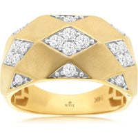 14K Yellow Gold Geometric Diamond Band with Satin Finish and Prong-Set Round Diamonds - 0.50 Carat Total Diamond Weight - Royal Jewelry