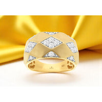 14K Yellow Gold Geometric Diamond Band with Satin Finish and Prong-Set Round Diamonds - 0.50 Carat Total Diamond Weight - Royal Jewelry
