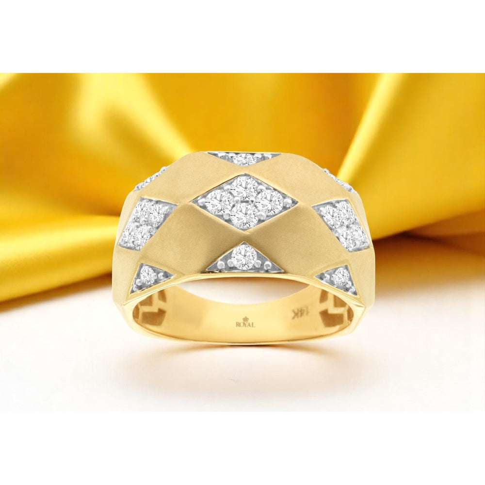 14K Yellow Gold Geometric Diamond Band with Satin Finish and Prong-Set Round Diamonds - 0.50 Carat Total Diamond Weight - Royal Jewelry