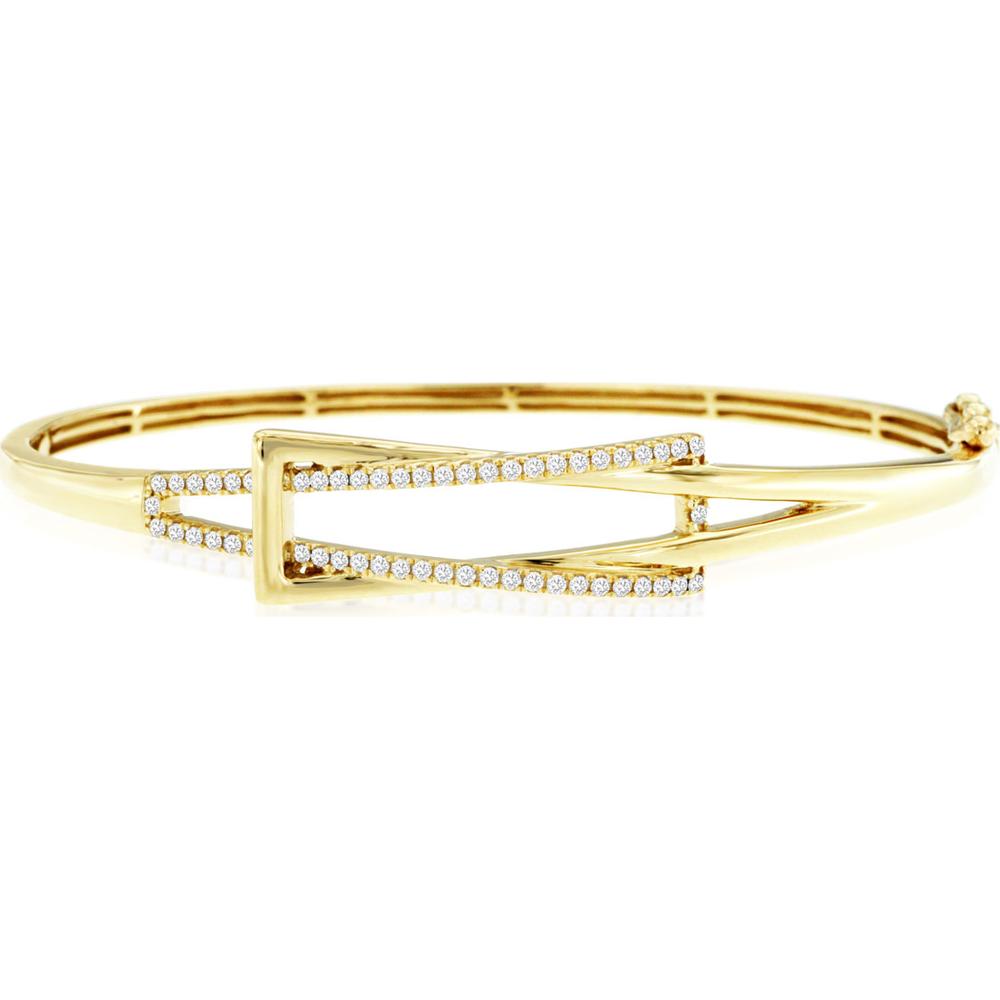 14K Yellow Gold Geometric Diamond Bangle Bracelet with Round Diamonds - 0.37 Carat Total Diamond Weight - Royal Jewelry