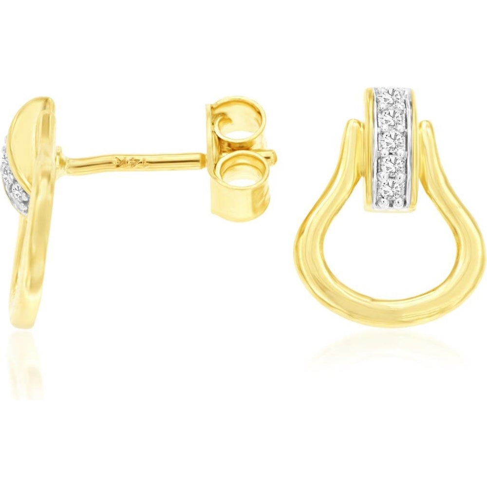 14K Yellow Gold Geometric Diamond Earrings with Pavé Set Round Diamonds - 0.05 Carat Total Diamond Weight - Royal Jewelry