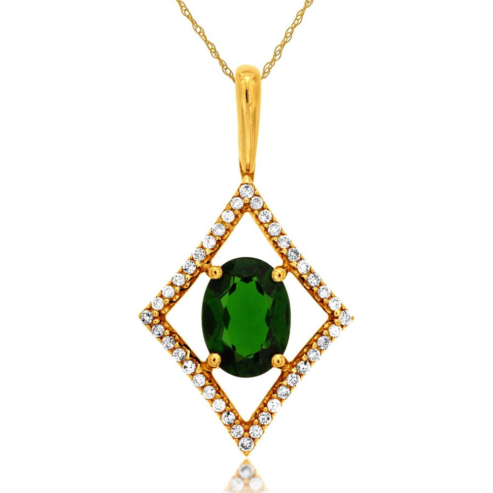 14K Yellow Gold Geometric Diamond Halo Pendant with Oval-Cut Russalite – 1.30 Carat Russalite and 0.15 Carat Total Diamond Weight - Royal Jewelry