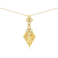 14K Yellow Gold Geometric Diamond Pendant with Bezel-Set Round Diamonds and Radiating Fluted Kite Motif - 0.08 Carat Total Diamond Weight - Royal Jewelry