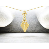 14K Yellow Gold Geometric Diamond Pendant with Bezel-Set Round Diamonds and Radiating Fluted Kite Motif - 0.08 Carat Total Diamond Weight - Royal Jewelry