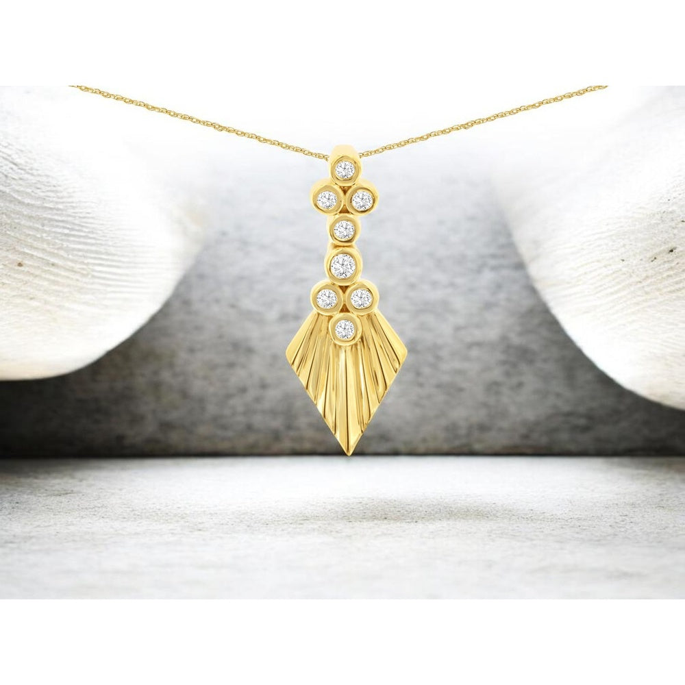 14K Yellow Gold Geometric Diamond Pendant with Bezel-Set Round Diamonds and Radiating Fluted Kite Motif - 0.08 Carat Total Diamond Weight - Royal Jewelry