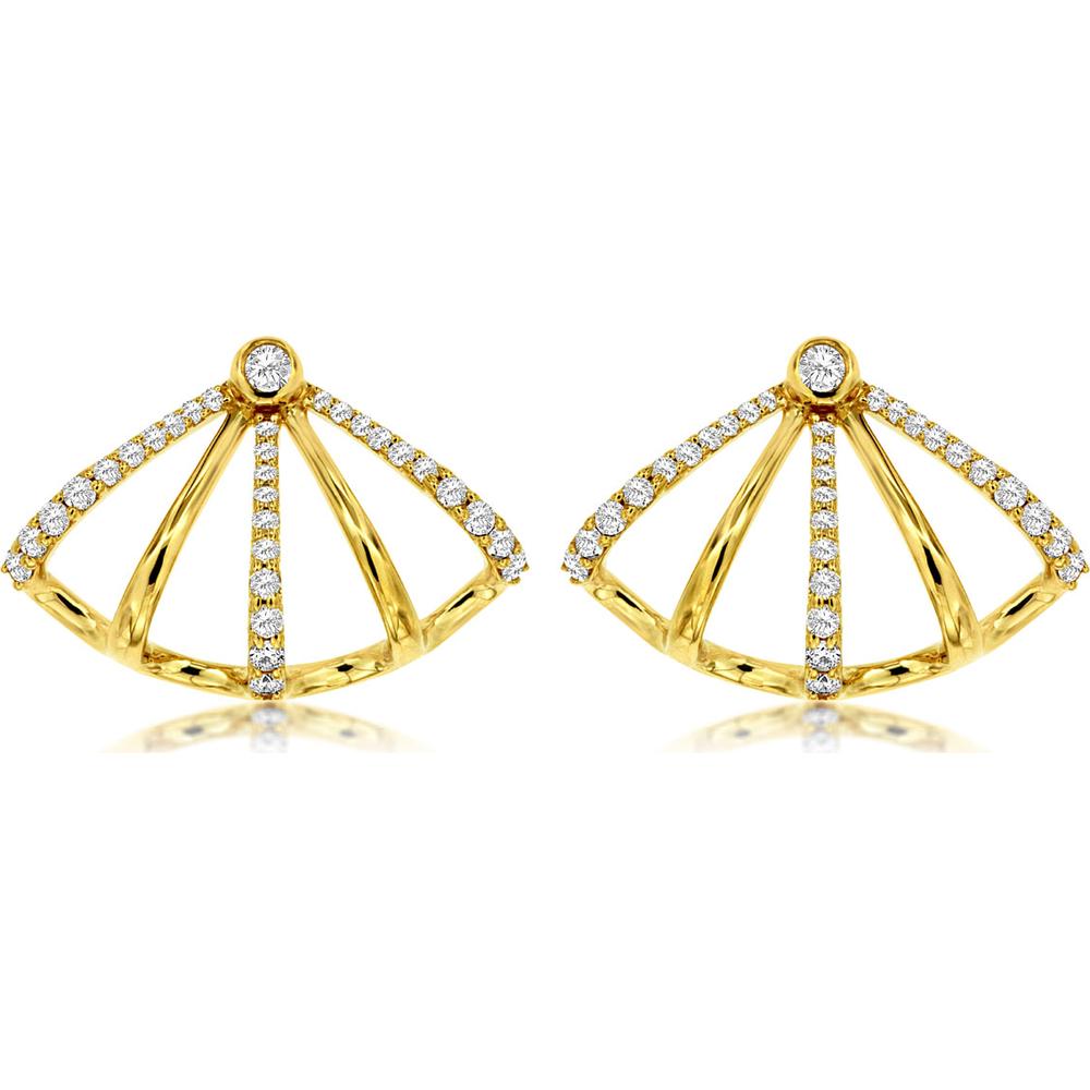 14K Yellow Gold Geometric Diamond Stud Earrings with 0.45 Carats Total Diamond Weight
