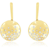 14K Yellow Gold Geometric Disc Drop Earrings with Flush-Set Round Brilliant Cut Diamonds - 0.50 Carat Total Diamond Weight - Royal Jewelry