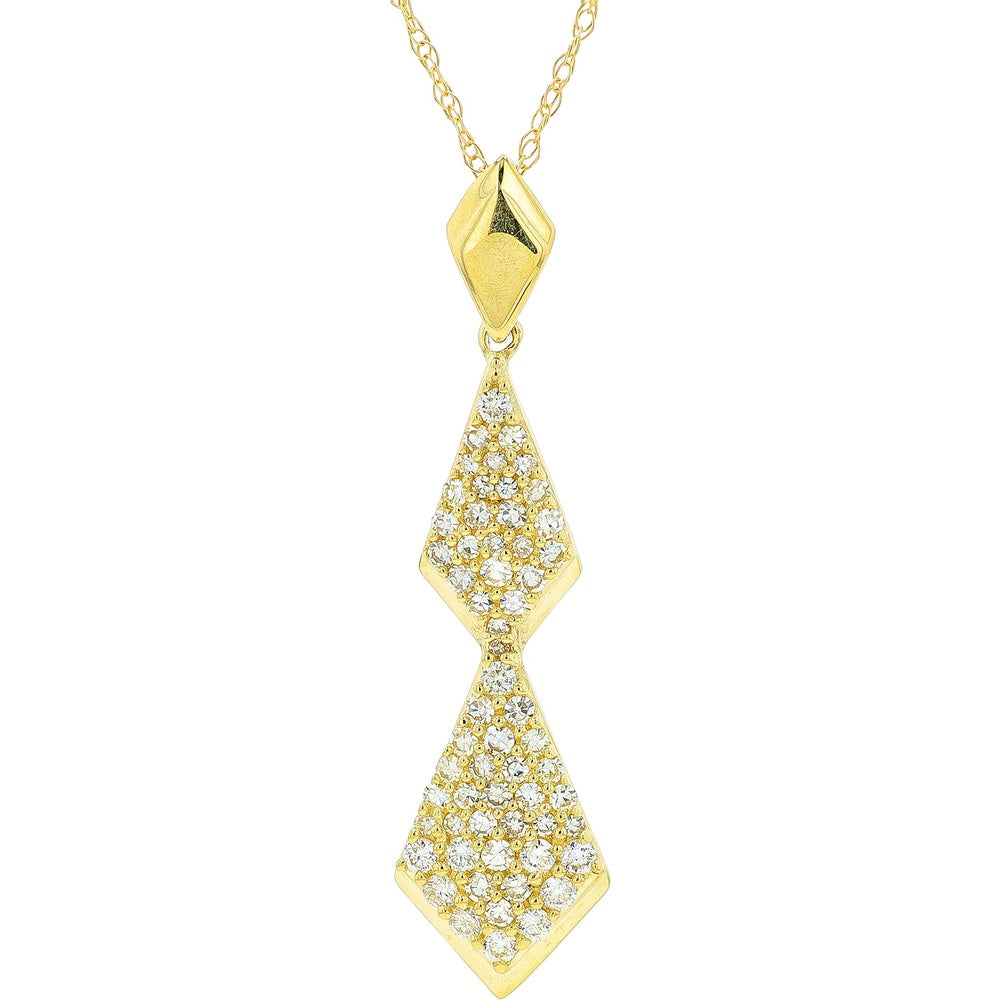 14K Yellow Gold Geometric Double-Diamond Pendant with Pavé Set Round Diamonds - 0.36 Carat Total Diamond Weight