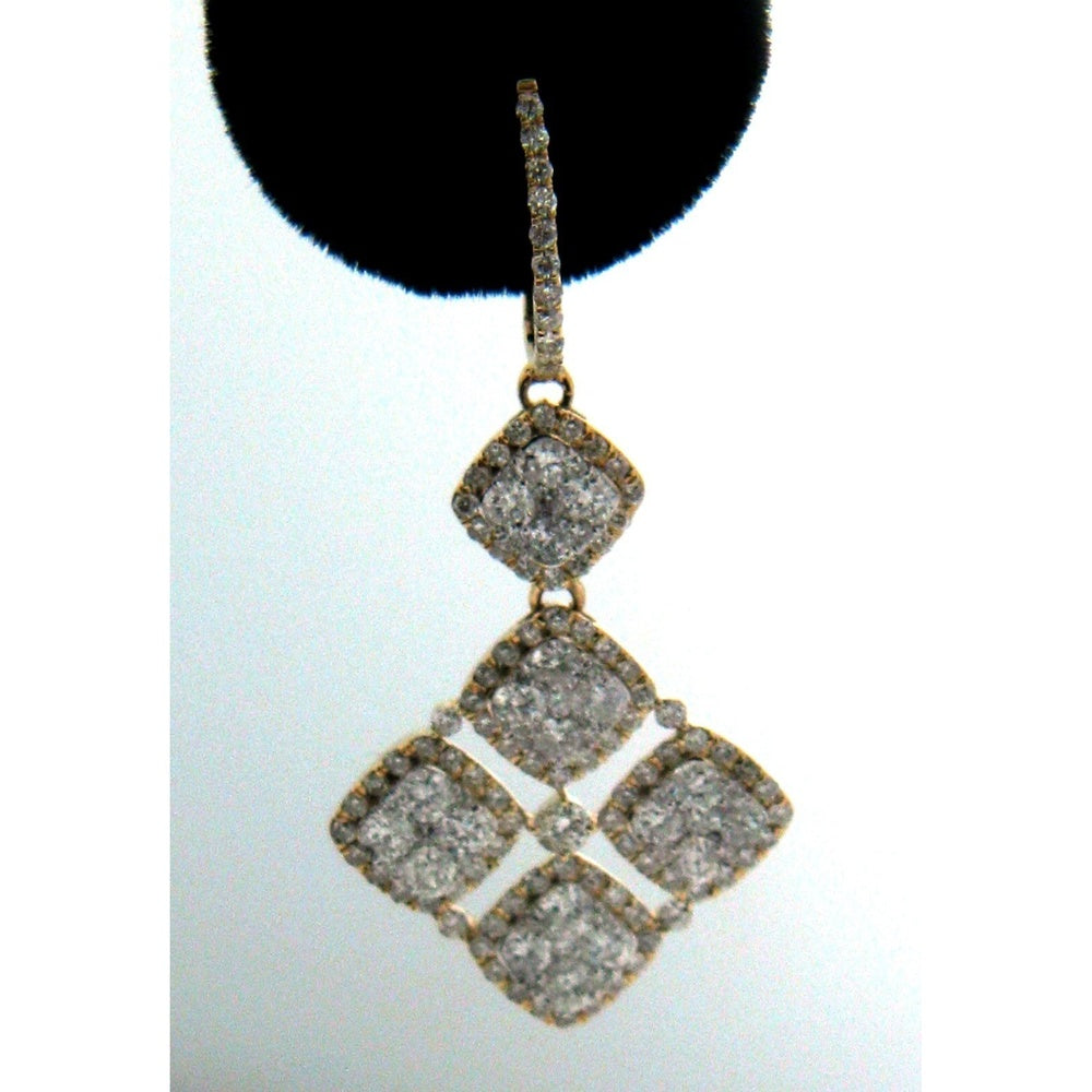 14K Yellow Gold Geometric Drop Earrings with Milgrain Details and Pave Set Round Diamonds - 4.06 Carat Total Diamond Weight by Auriventus