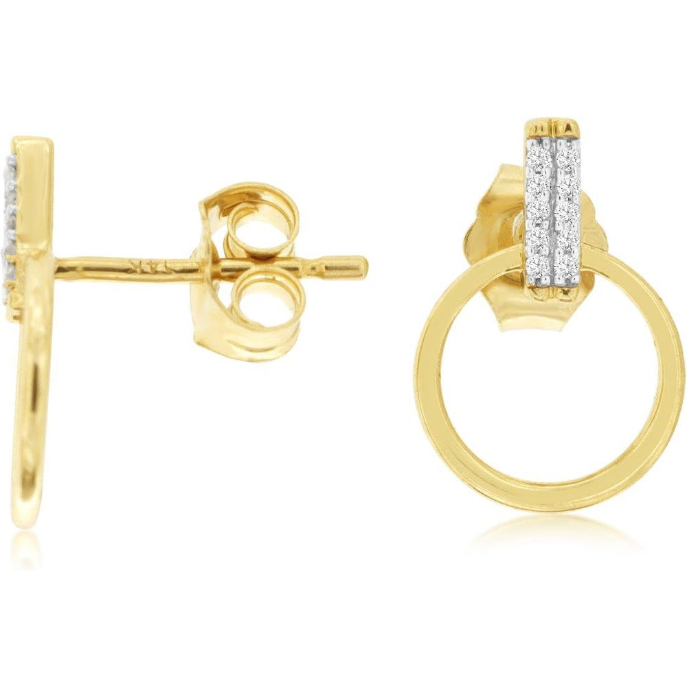 14K Yellow Gold Geometric Drop Earrings with Pave-Set Round Diamonds - 0.05 Carat Total Diamond Weight - Royal Jewelry