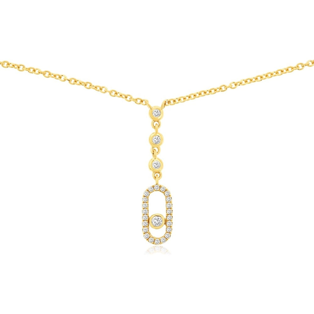 14K Yellow Gold Geometric Drop Pendant Necklace with Bezel-Set Round Diamonds - 0.11 Carat Total Diamond Weight - Royal Jewelry