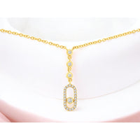 14K Yellow Gold Geometric Drop Pendant Necklace with Bezel-Set Round Diamonds - 0.11 Carat Total Diamond Weight - Royal Jewelry