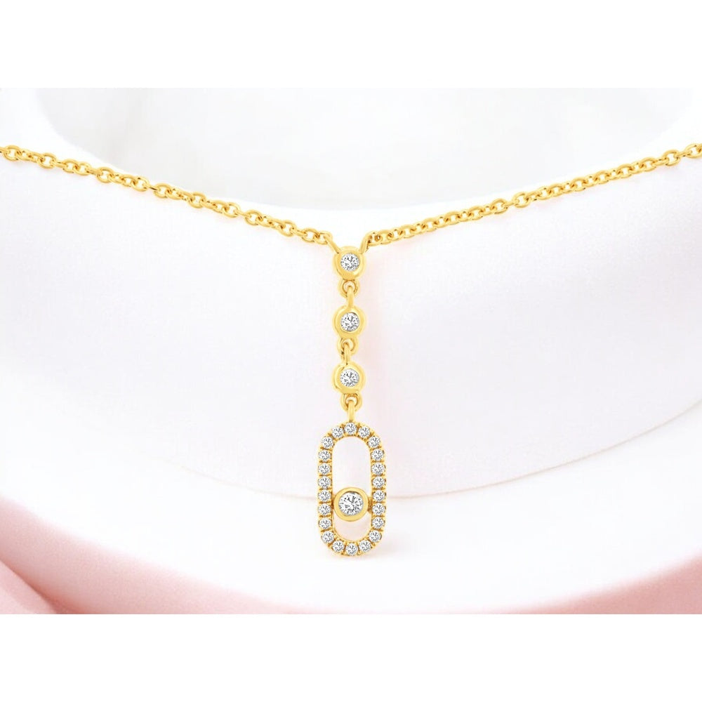 14K Yellow Gold Geometric Drop Pendant Necklace with Bezel-Set Round Diamonds - 0.11 Carat Total Diamond Weight - Royal Jewelry