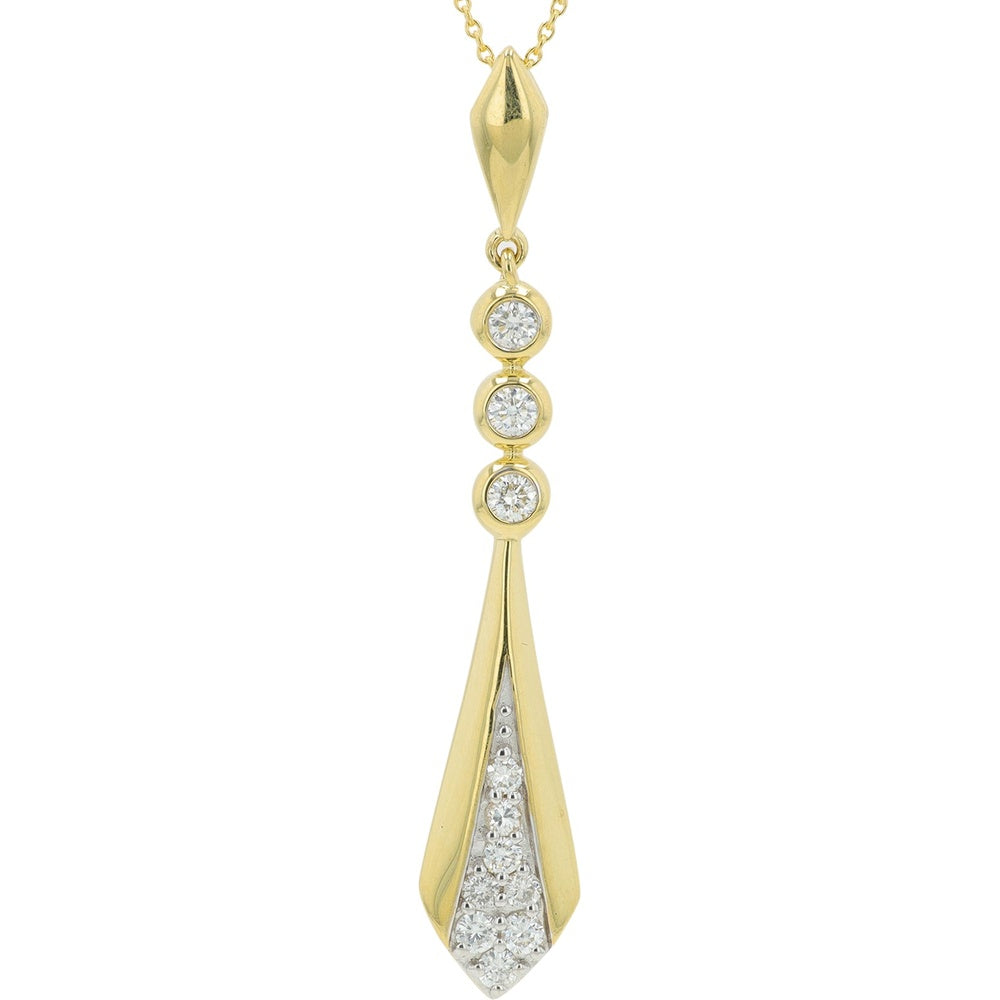 14K Yellow Gold Geometric Drop Pendant with Bezel-Set Round Diamonds and Pavé Accent Taper - 0.25 Carat Total Diamond Weight