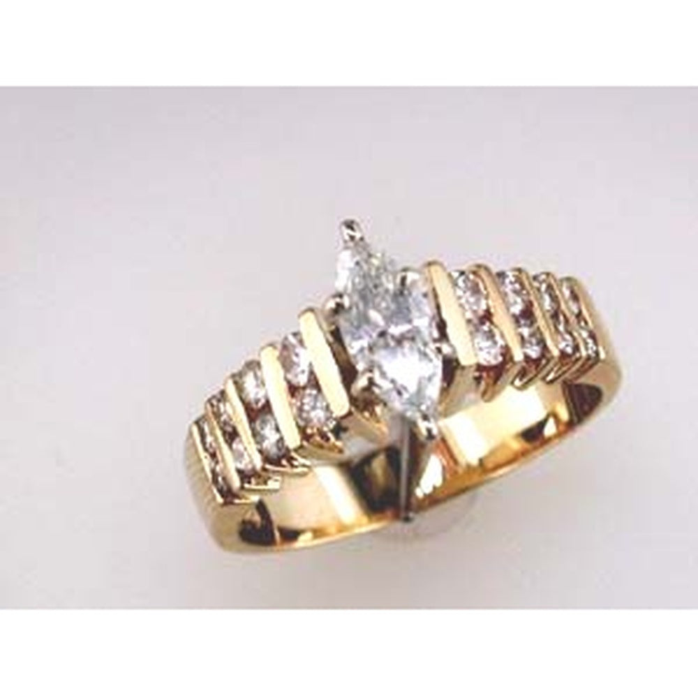 14K Yellow Gold Geometric Engagement Ring with 0.40 Carat Marquise Center Diamond and Channel-Set Round Accent Diamonds - 1.00 Carat Total Diamond Weight - Royal Jewelry