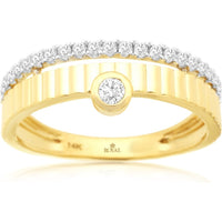 14K Yellow Gold Geometric Engagement Ring with Bezel-Set Round Center Diamond and Pavé Diamond Upper Band - 0.25 Carat Total Diamond Weight - Royal Jewelry