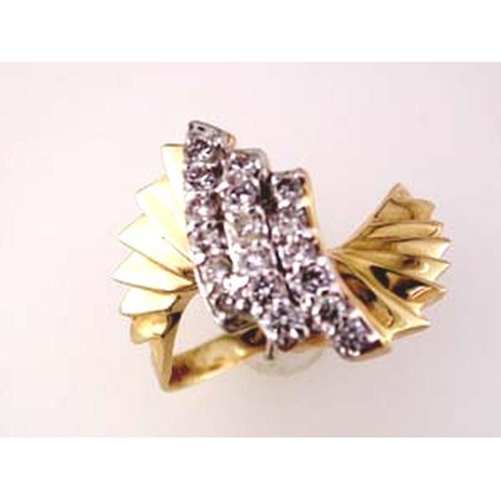 14K Yellow Gold Geometric Fan Design Diamond Ring with Round Brilliant Stones - 0.50 Carat Total Diamond Weight - Royal Jewelry