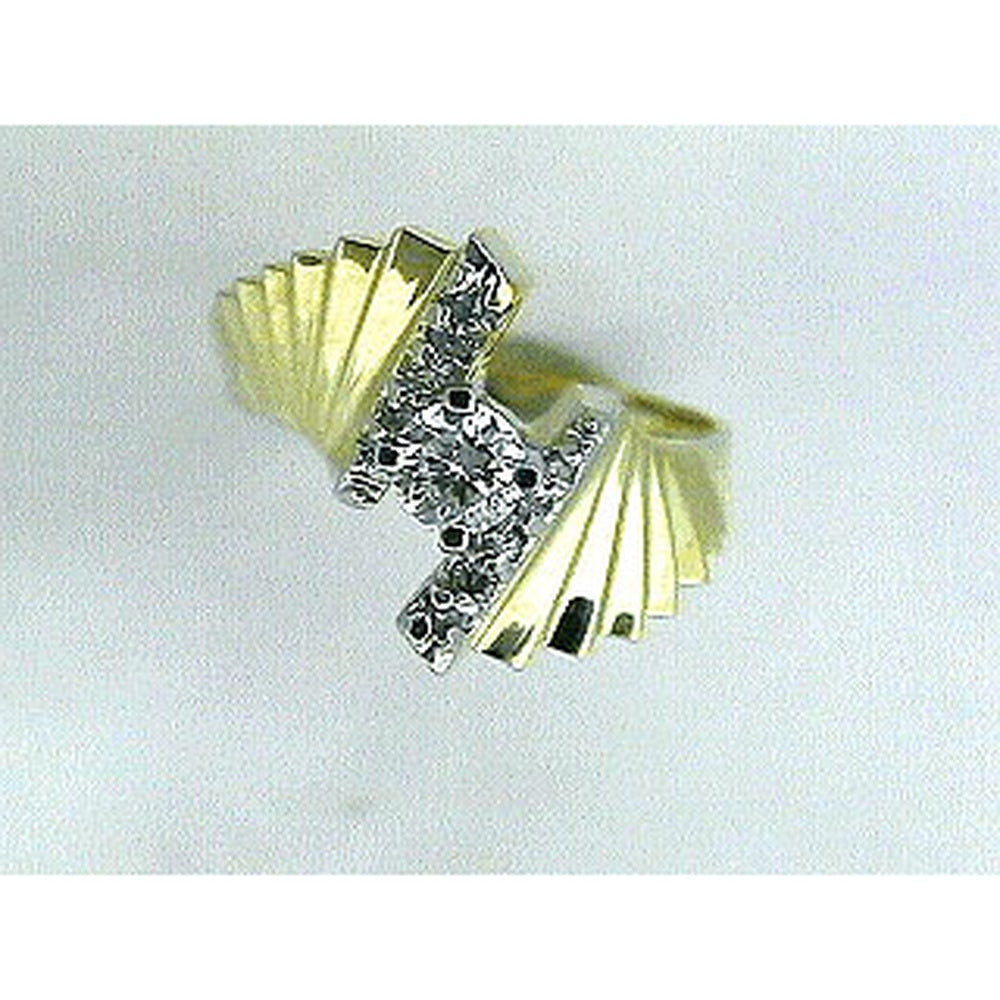 14K Yellow Gold Geometric Fan-Style Engagement Ring with 0.34 Carat Round Diamond Center and 0.14 Carat Accent Diamonds - Royal Jewelry