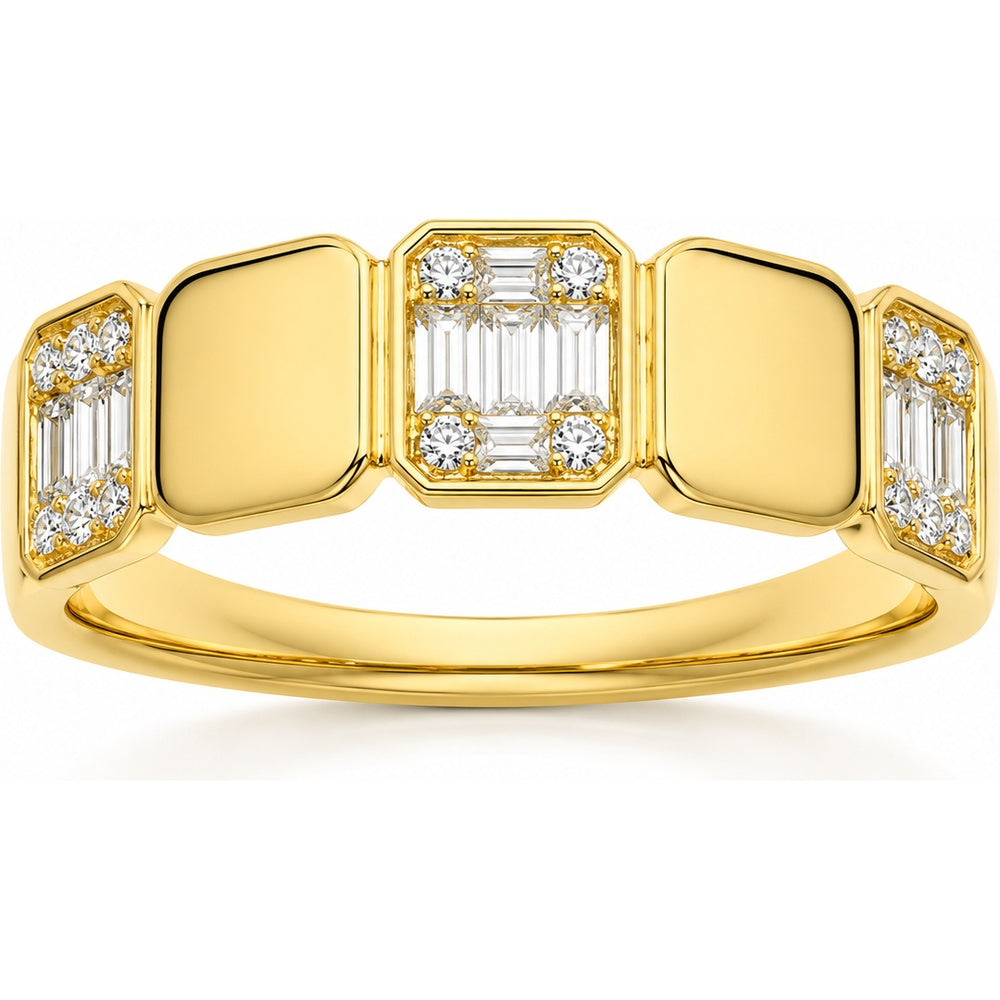 14K Yellow Gold Geometric Fashion Ring with Baguette and Round Diamonds - 0.27 Carat Total Diamond Weight by Auriventus