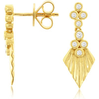 14K Yellow Gold Geometric Fluted Drop Earrings with Bezel-Set Round Diamonds - 0.12 Carat Total Diamond Weight - Royal Jewelry
