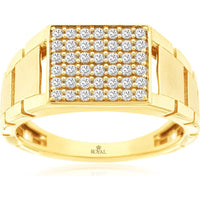 14K Yellow Gold Geometric Grid Ring with Round Brilliant-Cut Diamonds - 0.50 Carat Total Diamond Weight - Royal Jewelry