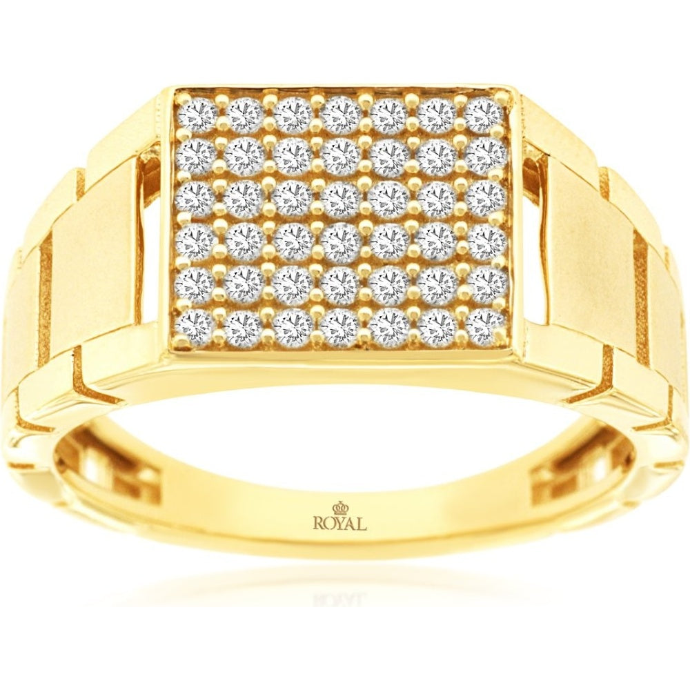 14K Yellow Gold Geometric Grid Ring with Round Brilliant-Cut Diamonds - 0.50 Carat Total Diamond Weight - Royal Jewelry