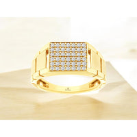 14K Yellow Gold Geometric Grid Ring with Round Brilliant-Cut Diamonds - 0.50 Carat Total Diamond Weight - Royal Jewelry
