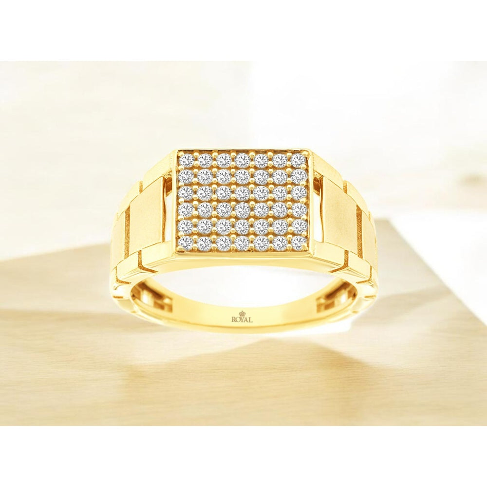 14K Yellow Gold Geometric Grid Ring with Round Brilliant-Cut Diamonds - 0.50 Carat Total Diamond Weight - Royal Jewelry